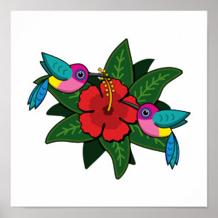 Poster Bicicletas bonitas em Hibiscus Flower Cartoon - W