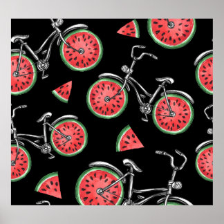 Poster Bicicletas de roda de melancia, padrão de verão.