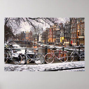 Poster Bicicletas na neve em Amsterdã