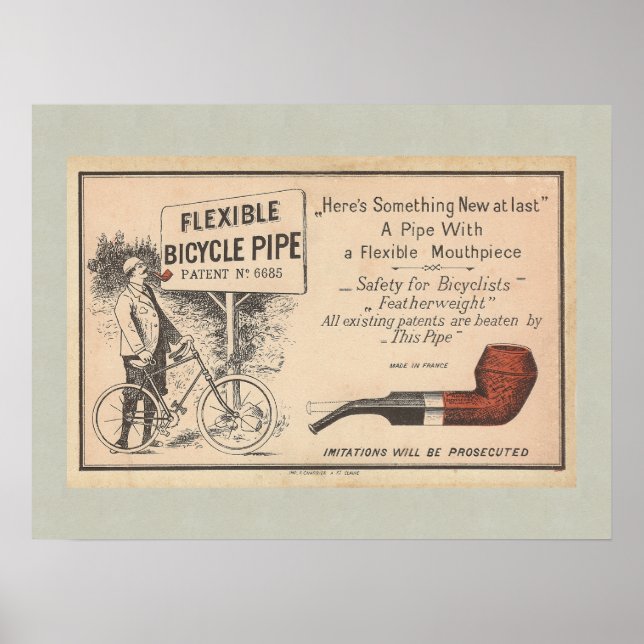 Póster Bicicletas que Fumam uma Pipe Engraçada Vintage (Frente)