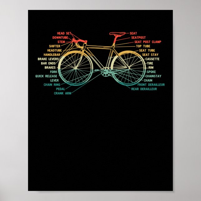 Poster Bicycle Biker Cycling Anatomy Road Bike Parts Whee (Frente)