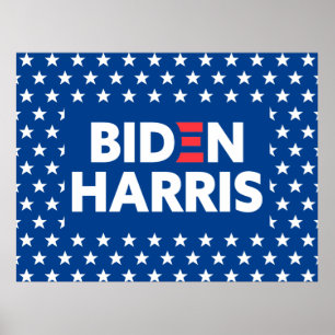 Poster Biden / Harris White Stars - Padrão Azul