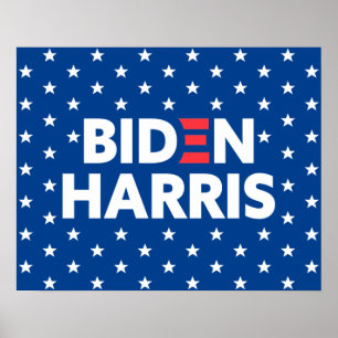 Poster Biden / Harris White Stars - Padrão Azul