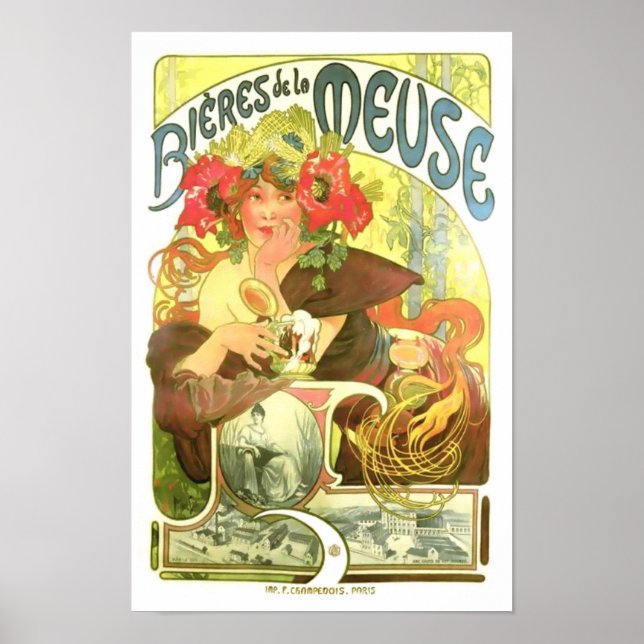 Póster Bières de la Meuse, Alphonse Mucha (Frente)