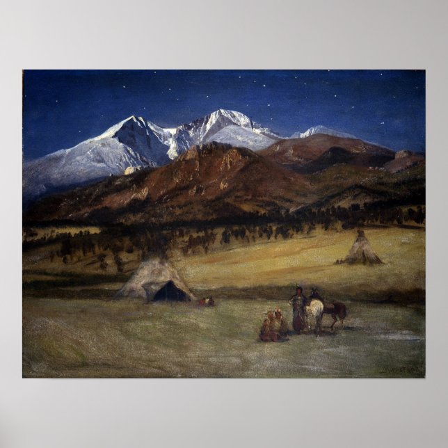 Poster Bierstadt - Acampamento Indígena Noturno (Frente)