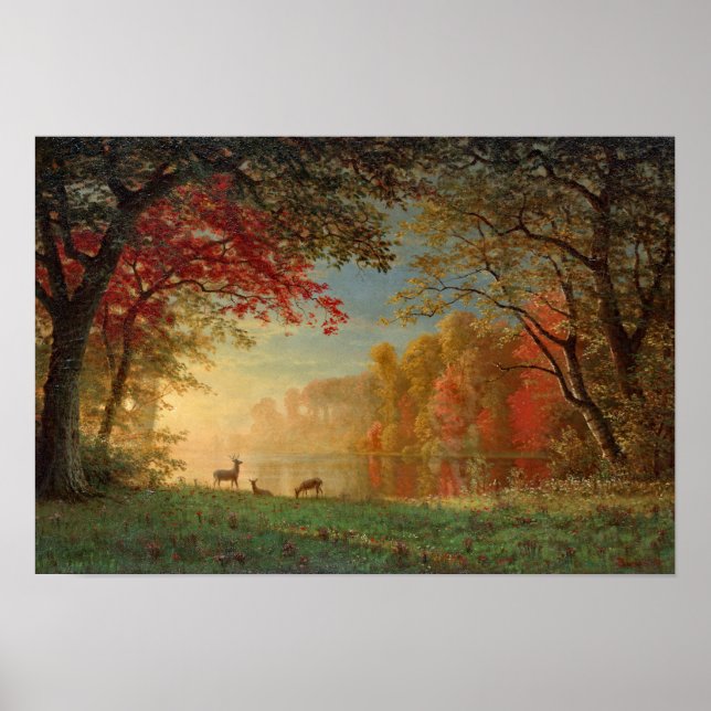 Poster Bierstadt Sunset Deer Lake Painting (Frente)