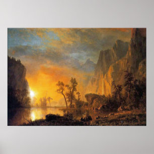 Poster Bierstadt Sunset na Pintura das Rochosas