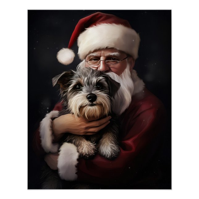 Póster Biewer Terrier com Papai Noel Natal Festivo (Frente)