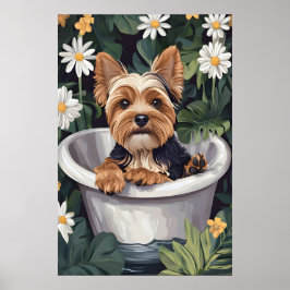 Poster Biewer Terrier In Bathtub Poster, Funny Dog