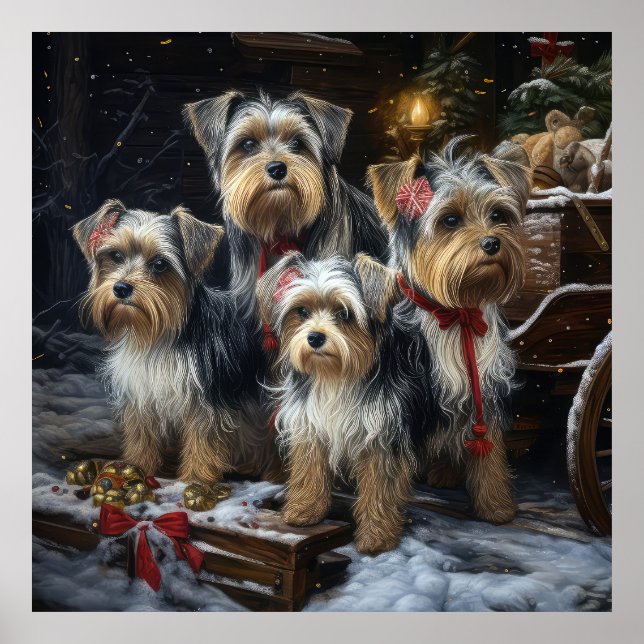 Poster Biewer Terrier Neve Trenó Natal Decoração (Frente)