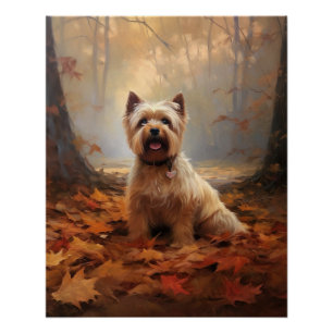 Póster Biewer Terrier no Outono Folhas Caídas Inspiram