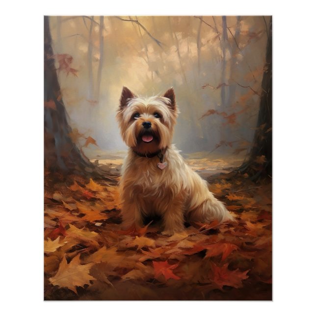 Póster Biewer Terrier no Outono Folhas Caídas Inspiram (Frente)