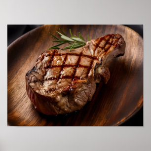 Poster Bife de Carne de Luxo com Marcas de Grelhado Perfe