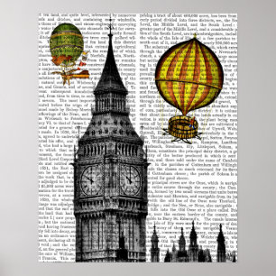Póster Big Ben e Vintage Hot Air Balloons