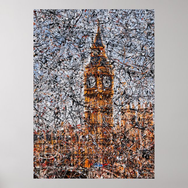 Poster Big Ben expressionista abstrato Londres Drip Art (Frente)