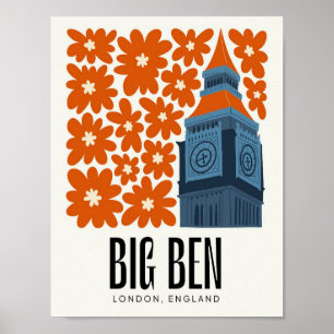 Poster Big Ben London abstrato viagem de Arte floral na I