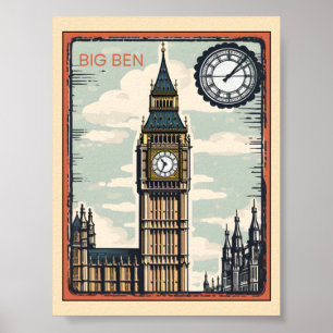 Poster Big Ben Londres Reino Unido Viagem Vintage