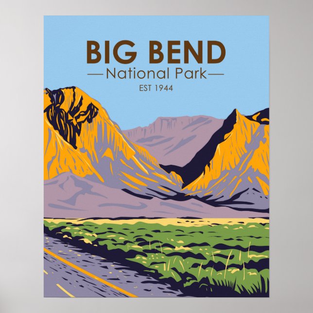 Poster Big Bend National Park Montanhas Chisos Vintage (Frente)