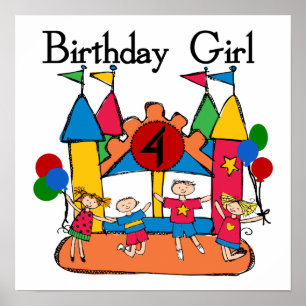 Póster Big Bonde Girl 4th Birthday T-shirts e presentes
