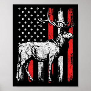 Poster Big Mule Deer Hunter American Flag Shirts