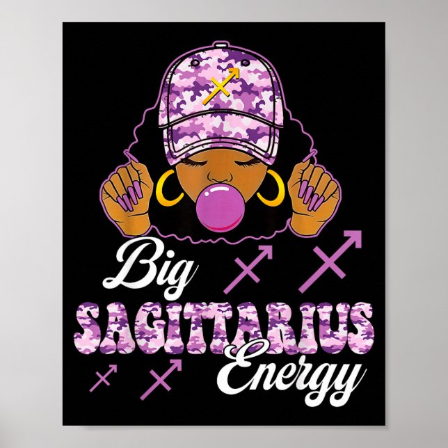 Poster Big Sagittarius Energy Afro Girl With Purple Camou (Frente)