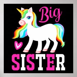 Poster Big Sister Magical Unicorn com Rainbow Mane & Tail