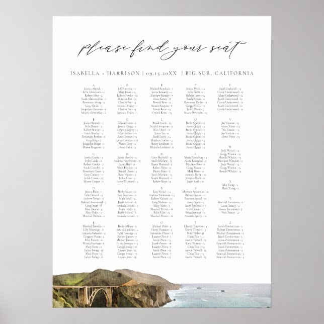 Poster BIG SUR CALIFORNIA Skyline Sating Chart (Frente)