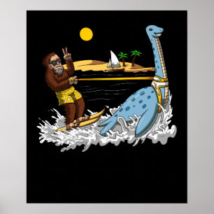 Poster Bigfoot Andando Loch Ness Monster Engraçado Consp