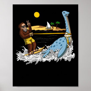 Poster Bigfoot Andando Loch Ness Monster Engraçado Conspi