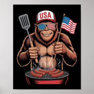 Poster Bigfoot Churrasco 4 De Julho Divertido Patriótico 