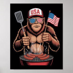 Poster Bigfoot Churrasco 4 De Julho Divertido Patriótico
