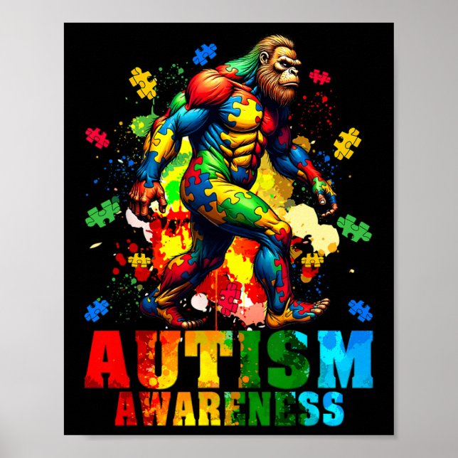 Poster Bigfoot E Quebra-cabeça, Peças Autismo Autenticaçã (Frente)