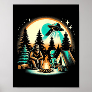 Poster Bigfoot Engraçado & Ufo Alien Camping Aventura ao