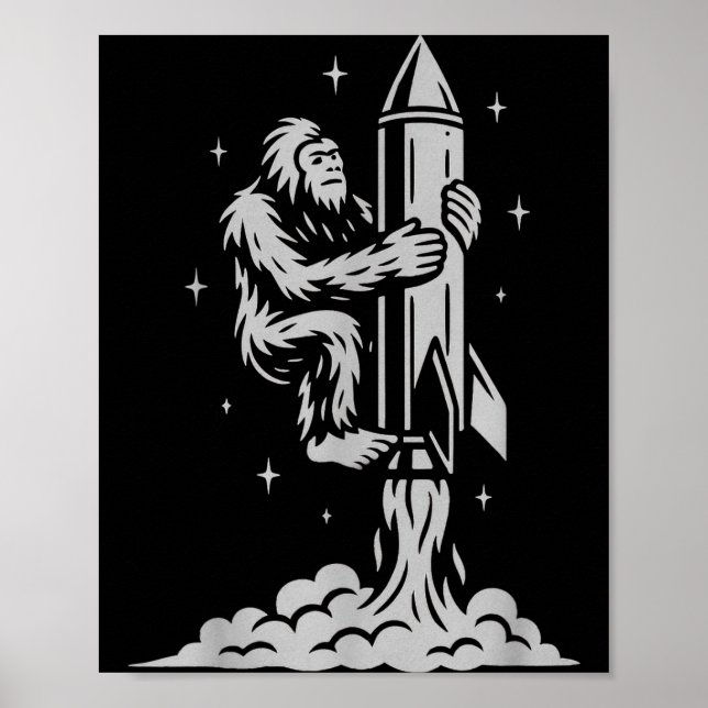 Poster Bigfoot Engraçado Voando Para o Espaço Com Estrela (Frente)