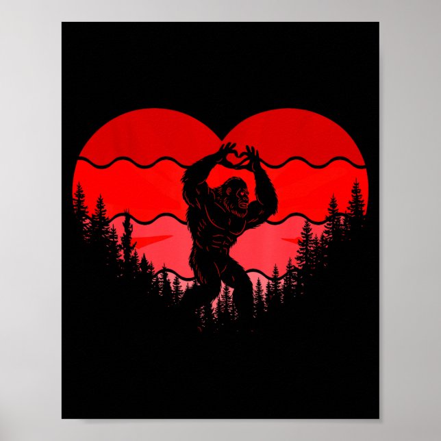 Poster Bigfoot Heart Valentine's Day Boys Girls Kids Love (Frente)