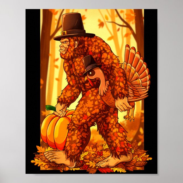 Poster Bigfoot Lgrim Turkey Pumpkin Thanksgiving Day Funn (Frente)