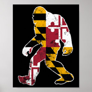 Poster Bigfoot Maryland Flag State Sasquatch Men Women Ki