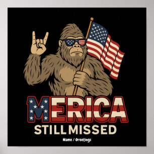 Poster Bigfoot 'Merica Ainda Perdido' Patriota 4 de Julho