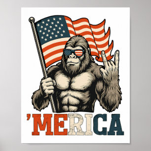 Poster Bigfoot Merica Engraçado Rocha Bandeira Dos EUA Pa