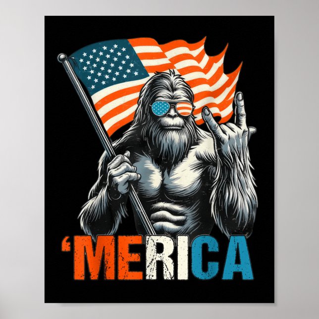 Poster Bigfoot Merica Rock American Flag Patriótico 4º (Frente)