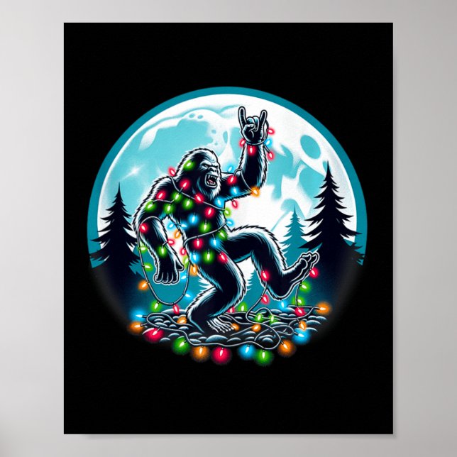 Poster Bigfoot Papai noel Árvore de Natal Luz Engraçada X (Frente)