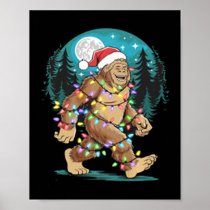 Poster Bigfoot Papai noel Árvore de Natal Luz Engraçada X