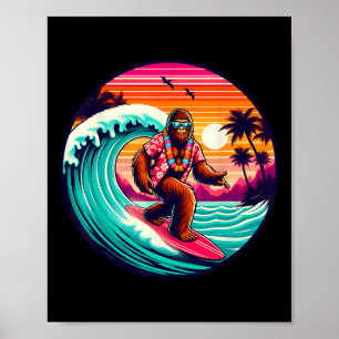 Poster Bigfoot Retro Surf Tropical Sasquatch Surfando