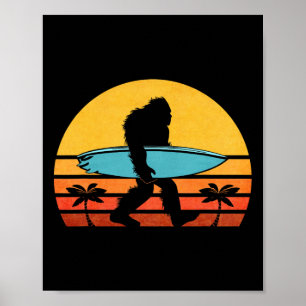 Poster Bigfoot Retro Surfando , Sasquatch Tropical Surfis