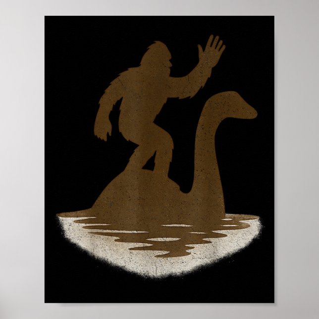Poster Bigfoot Riding Loch Ness Monster Funny Sasquatch  (Frente)
