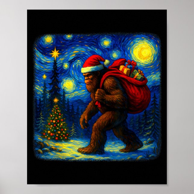 Poster Bigfoot Santa Christmas Starry Night Sasquatch Van (Frente)