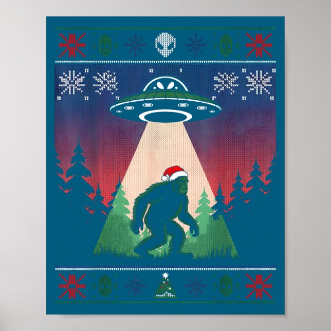Poster Bigfoot Santa Ufo Alien Funny Ugly Christmas Sweat (Frente)