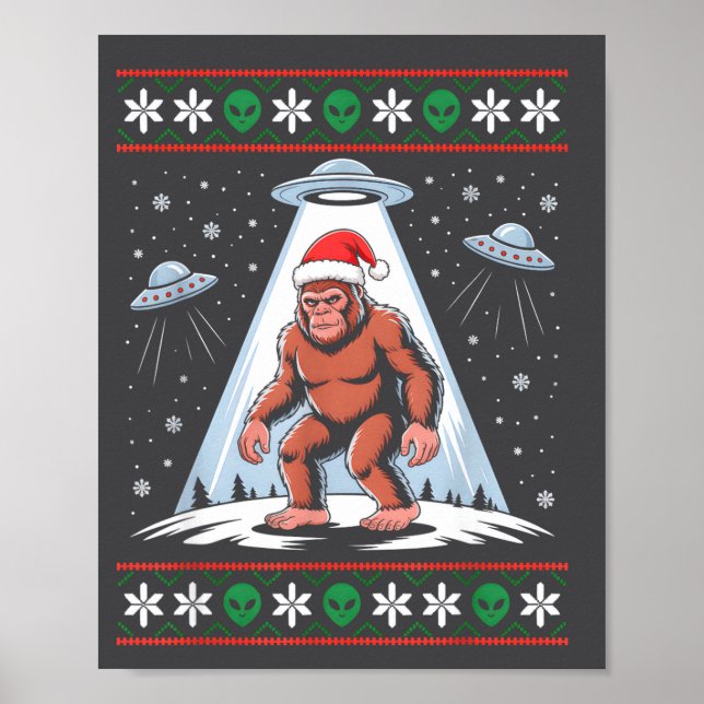 Poster Bigfoot Santa Ufo Alien Funny Ugly Christmas Sweat (Frente)