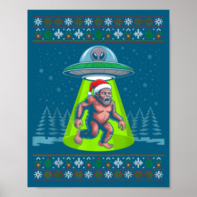 Poster Bigfoot Santa Ufo Sasquatch Funny Ugly Christmas S (Frente)