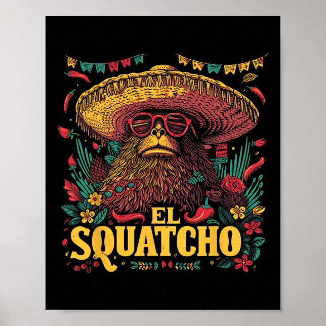 Poster Bigfoot Sasquatch - Cinco de Mayo Mexicano Sombrer (Frente)